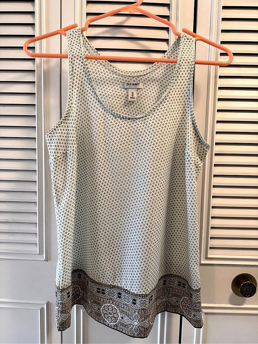 Old Navy Geometric Border Tank Top in White & Brown Size XS